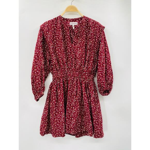 Apiece Apart Dresses & Skirts - Apiece Apart Maroon Floral Smocked Waist Long Sleeve Mini Dress
